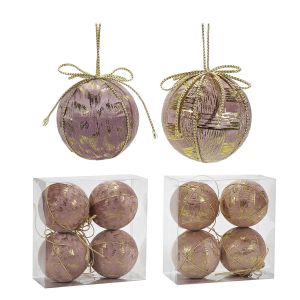 Χριστουγεννιάτικη Μπάλα Ροζ 100mm Σετ 4Τμχ Σε 2 Σχέδια