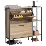 Παπουτσοθήκη ArteLibre ALDERWYN Με Πλαϊνό Ράφι Δρυς/Μαύρο Μοριοσανίδα/Μέταλλο 88x24x87cm