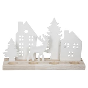 Κηροπήγιο Ορθογώνιο 'Wintertime' Πορσελάνη/Ξύλο Εκρού/Λευκό 10x30x18cm