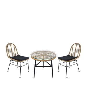 Σετ Τραπεζαρία Κήπου ArteLibre ARELLIUS Φυσικό/Μαύρο Μέταλλο/Rattan/Γυαλί Με 2 Καρέκλες 14990325