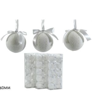 Χριστουγεννιάτικη Μπάλα Λευκό 60mm Σετ 10Τμχ Σε 3 Σχέδια