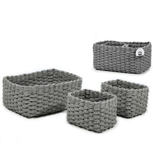 Καλάθια Ορθογώνια Γκρι Κορδόνι Χαρτιού 3Τμχ