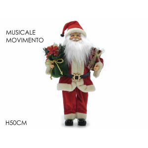 Άι Βασίλης Κρατάει Δώρα Με Κίνηση Και Μουσική Κόκκινο Λούτρινο 50cm