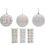 Χριστουγεννιάτικη Μπάλα Λευκό 60mm Σετ 10Τμχ Σε 3 Σχέδια