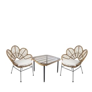 Σετ Τραπεζαρία Κήπου ArteLibre ANTIUS Φυσικό/Μαύρο Μέταλλο/Rattan/Γυαλί Με 2 Καρέκλες 14990356