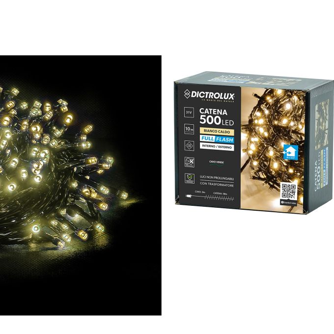 500 LED Εσωτ. & Εξωτ. Χώρου Με Μετασχηματιστή Θερμό Λευκό Φως Πράσινο Καλώδιο Μη Επεκτεινόμενο IP44 31V 10+3m