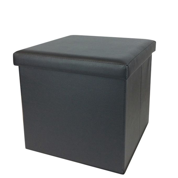 Σκαμπό Με Αποθηκευτικό Χώρο Μαύρο Δέρμα 38x38x38cm