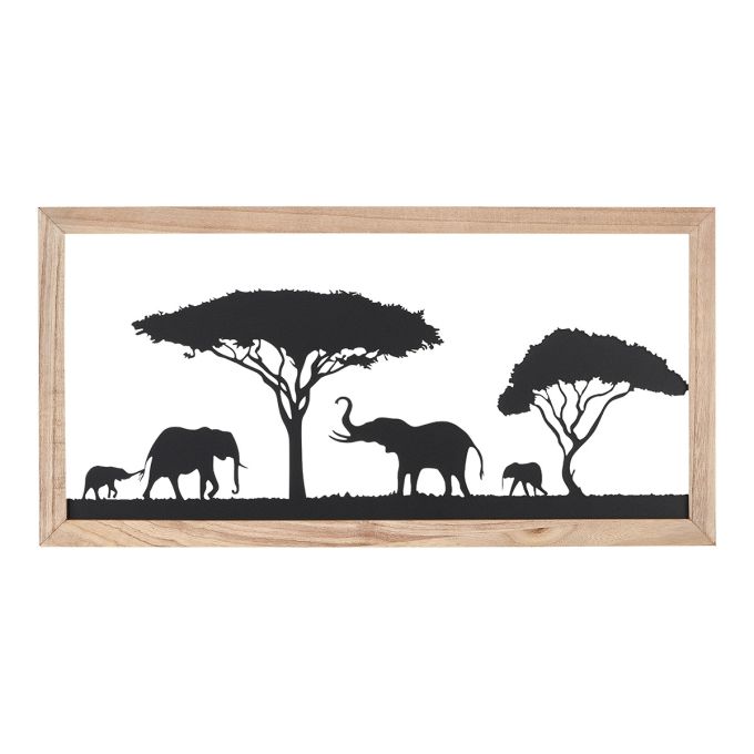 Ανάγλυφο τοίχου Ορθογώνιο Μοτίβο Ελέφαντα Μεταλλικό Μαύρο 30X1X60Cm 30X1X60Cm