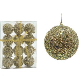 Χριστουγεννιάτικη Μπάλα Χρυσό 60mm Με Γκλίτερ Και Παγιέτες Σετ 12Τμχ