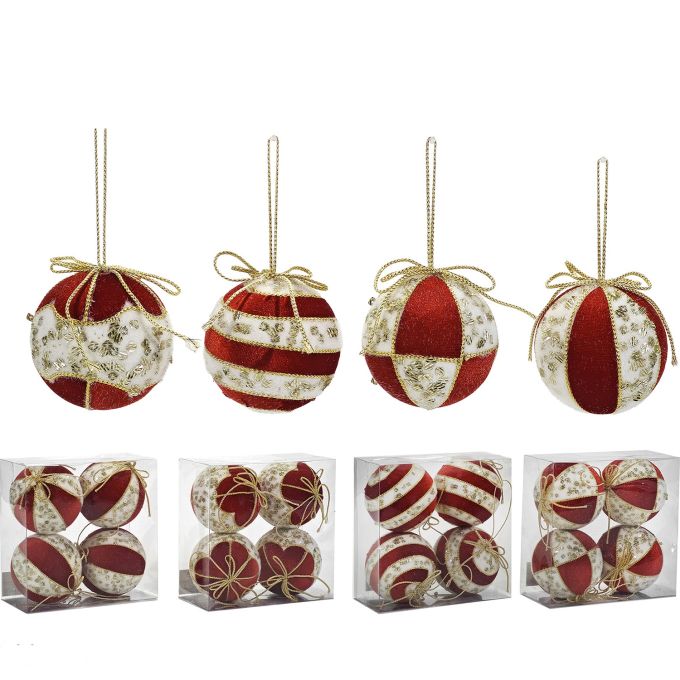 Χριστουγεννιάτικη Μπάλα Κόκκινο 100mm Σετ 4Τμχ Σε 4 Σχέδια