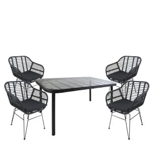 Σετ Τραπεζαρία Κήπου ArteLibre AMPLAS Μαύρο Μέταλλο/Rattan/Γυαλί Με 4 Καρέκλες 14990377