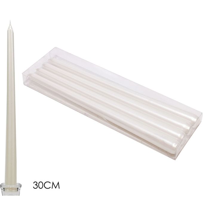 Χριστουγεννιάτικα Γυαλιστερά Κεριά Λευκό 30cm Σετ 4Τμχ