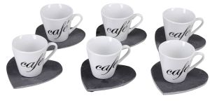 Κούπα 6cl 'Cafe' Με Πιατάκια Καρδιές Λευκό/Μαύρο Κεραμικό Σετ 12Τμχ