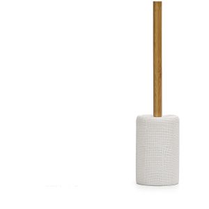 Θήκη Βούρτσας Τουαλέτας  Λευκό/Καφέ Πολυρητίνη/Ξύλο