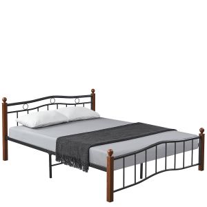 Κρεβάτι Διπλό ArteLibre ARROWHEAD Μαύρο/Καρυδί Μέταλλο Για Στρώμα 150x200cm