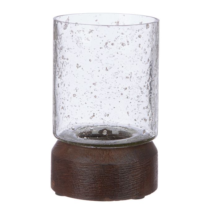 Κηροπήγιο Ρεσώ 'Anuk' Γυαλί/Ξύλο Μάνγκο Καφέ/Διάφανο 8x8cm