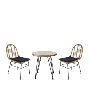 Σετ Τραπεζαρία Κήπου ArteLibre EUSEBIO Φυσικό/Μαύρο Μέταλλο/Rattan Με 2 Καρέκλες 14990326