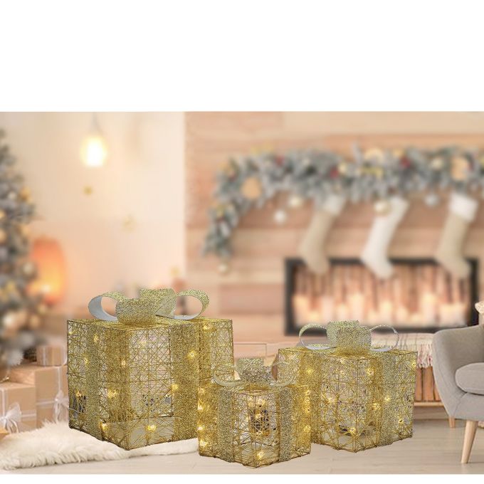 Χριστουγεννιάτικο Σετ Πακέτα Με 60 MicroLED Χρυσό 3Τμχ