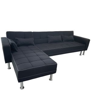 Καναπές Κρεβάτι Γωνιακός ArteLibre MICHA Αναστρέψιμος Μαύρο/Γκρι Ύφασμα 300x112x76cm