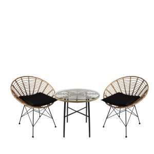 Σετ Τραπεζαρία Κήπου ArteLibre APPIUS Φυσικό/Μαύρο Μέταλλο/Rattan/Γυαλί Με 2 Καρέκλες 14990347