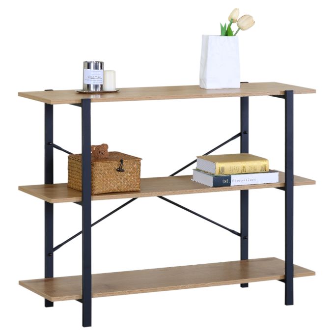 Βιβλιοθήκη ArteLibre RAVENSBY Φυσικό/Μαύρο Μοριοσανίδα/Μέταλλο 106x35x80cm