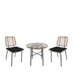 Σετ Τραπεζαρία Κήπου ArteLibre APPIUS Φυσικό/Μαύρο Μέταλλο/Rattan/Γυαλί Με 2 Καρέκλες 14990351