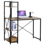 Γραφείο ArteLibre JORVIK Με Ράφια Δρυς/Μαύρο Μοριοσανίδα/Μέταλλο 100x52x120cm