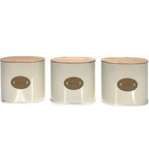 Δοχείο λευκό/ξύλινο 15x11x13cm 3Τμχ Σε 3 Σχέδια