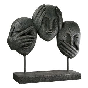 Γλυπτό Πρόσωπο '3 Faces' Πολυρεζίνη Μαύρο 8.5x30x29.5cm