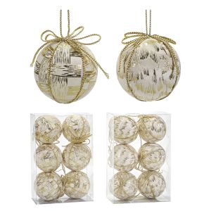 Χριστουγεννιάτικη Μπάλα Λευκό 80mm Σετ 6Τμχ Σε 2 Σχέδια