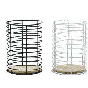 Θήκη Εργαλείων Κουζίνας μαύρο/λευκό μέταλλο/ξύλο Φ11.5xH16.5cm Σε 2 Χρώματα