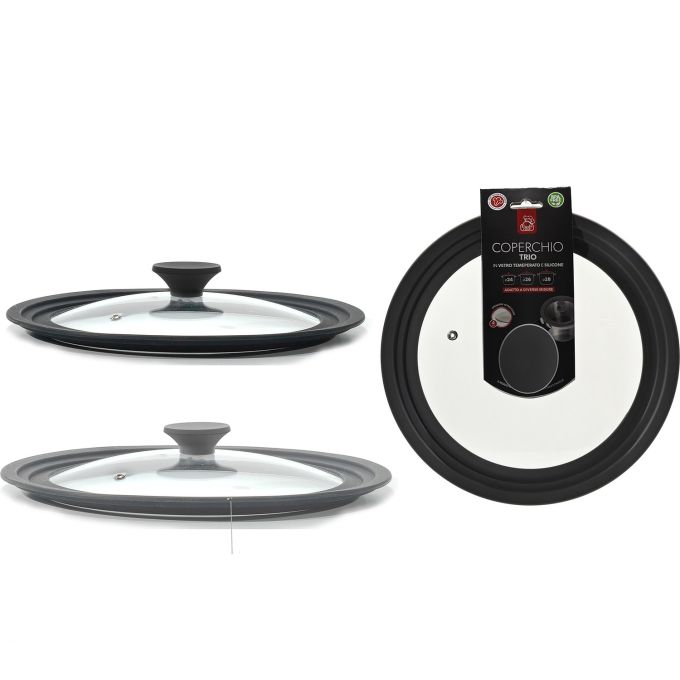 Καπάκι Διάφανο/Μαύρο Γυαλί/Σιλικόνη 24/26/28cm 2Τμχ