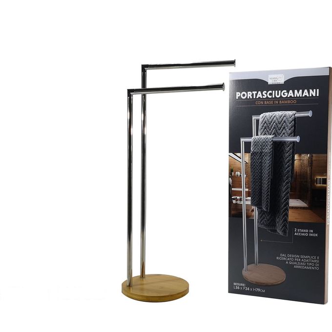 Κρεμάστρα Πετσετών Ασημί Ανοξείδωτο ατσάλι/Μπαμπού Φ36cm x h79cm 2Τμχ
