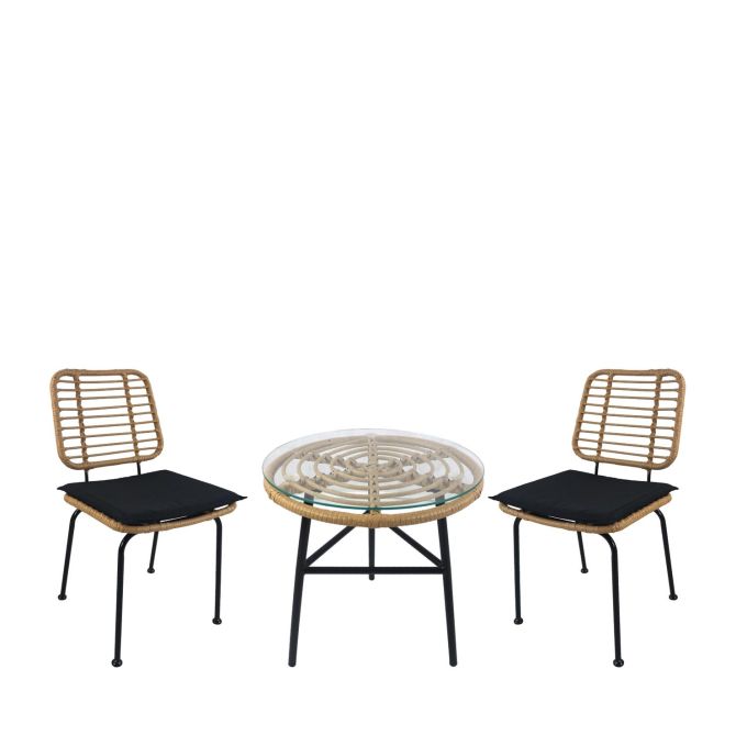 Σετ Τραπεζαρία Κήπου ArteLibre ARELLIUS Φυσικό/Μαύρο Μέταλλο/Rattan/Γυαλί Με 2 Καρέκλες 14990353