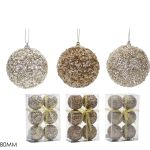 Χριστουγεννιάτικη Μπάλα Ροζ/Χρυσό 80mm Σετ 6Τμχ Σε 3 Σχέδια