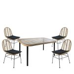 Σετ Τραπεζαρία Κήπου ArteLibre AMPLAS Φυσικό/Μαύρο Μέταλλο/Rattan/Γυαλί Με 4 Καρέκλες 14990284
