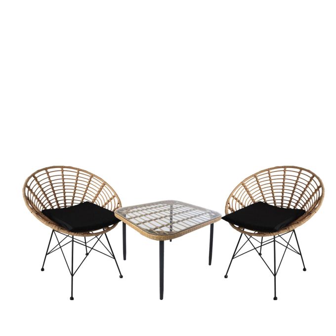 Σετ Τραπεζαρία Κήπου ArteLibre ANTIUS Φυσικό/Μαύρο Μέταλλο/Rattan/Γυαλί Με 2 Καρέκλες 14990348