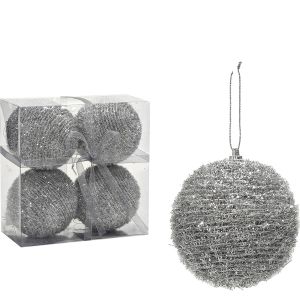 Χριστουγεννιάτικη Μπάλα Ασημί 100mm Σετ 4Τμχ