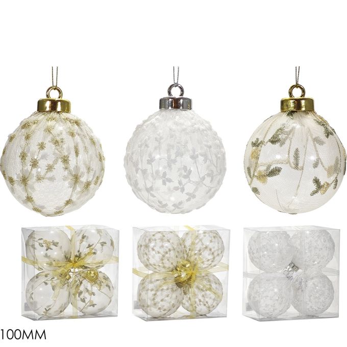 Χριστουγεννιάτικη Μπάλα Χρυσό 100mm Σετ 4Τμχ Σε 3 Σχέδια
