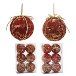 Χριστουγεννιάτικη Μπάλα Κόκκινο 80mm Σετ 6Τμχ Σε 2 Σχέδια