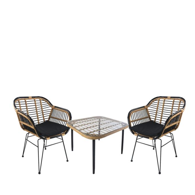 Σετ Τραπεζαρία Κήπου ArteLibre ANTIUS Φυσικό/Μαύρο Μέταλλο/Rattan/Γυαλί Με 2 Καρέκλες 14990332