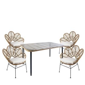 Σετ Τραπεζαρία Κήπου ArteLibre ANNIUS Φυσικό/Μαύρο Μέταλλο/Rattan/Γυαλί Με 4 Καρέκλες 14990317