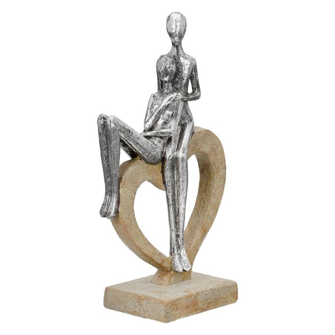 Γλυπτό Καρδιά 'Aroha' Ζευγάρι Μοτίβο Πολυρεζίνη Καφέ/Ασημί 7x14x26cm