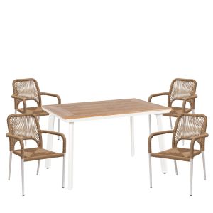 Σετ Τραπεζαρία Κήπου ArteLibre EPUPA Λευκό/Καρυδί Αλουμίνιο/Ξύλο Με 4 Πολυθρόνες 14990248