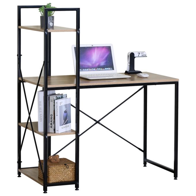 Γραφείο ArteLibre JORVIK Με Ράφια Δρυς/Μαύρο Μοριοσανίδα/Μέταλλο 100x52x120cm