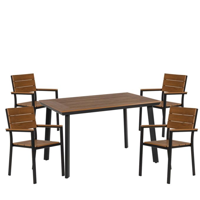 Σετ Τραπεζαρία Κήπου ArteLibre EPUPA Μαύρο/Καρυδί Αλουμίνιο/Ξύλο Με 4 Πολυθρόνες 14990197