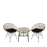 Σετ Τραπεζαρία Κήπου ArteLibre ARELLIUS Φυσικό/Μαύρο Μέταλλο/Rattan/Γυαλί Με 2 Καρέκλες 14990349