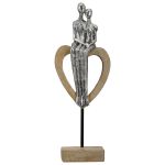 Γλυπτό Καρδιά 'Aroha' Ζευγάρι Μοτίβο Πολυρεζίνη Καφέ/Ασημί 7x11.5x32cm