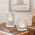 Κηροπήγιο ArteLibre Με Διακόσμηση Καρδιές Γκρι/Διάφανο Γυαλί/Τσιμένο Φ7x12cm