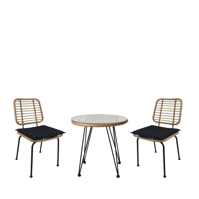 Σετ Τραπεζαρία Κήπου ArteLibre EUSEBIO Φυσικό/Μαύρο Μέταλλο/Rattan Με 2 Καρέκλες 14990354
